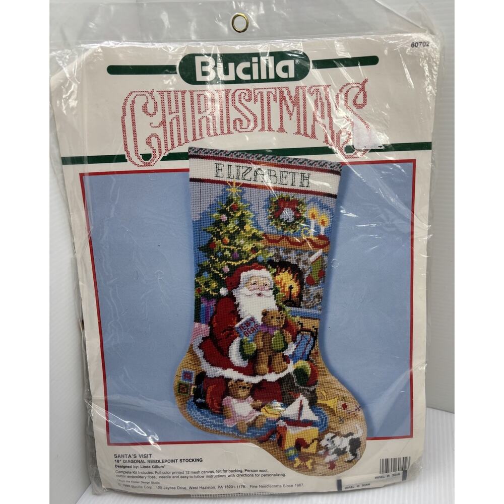 Christmas Holiday Bucilla Needlepoint Stocking Kit SANTA'S VISIT Gillum 60702,18